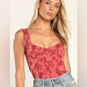 Free People Red Floral Bodysuit XS/S